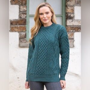ARAN CRAFTS Pure Wool Unisex Sweater Moss Green L